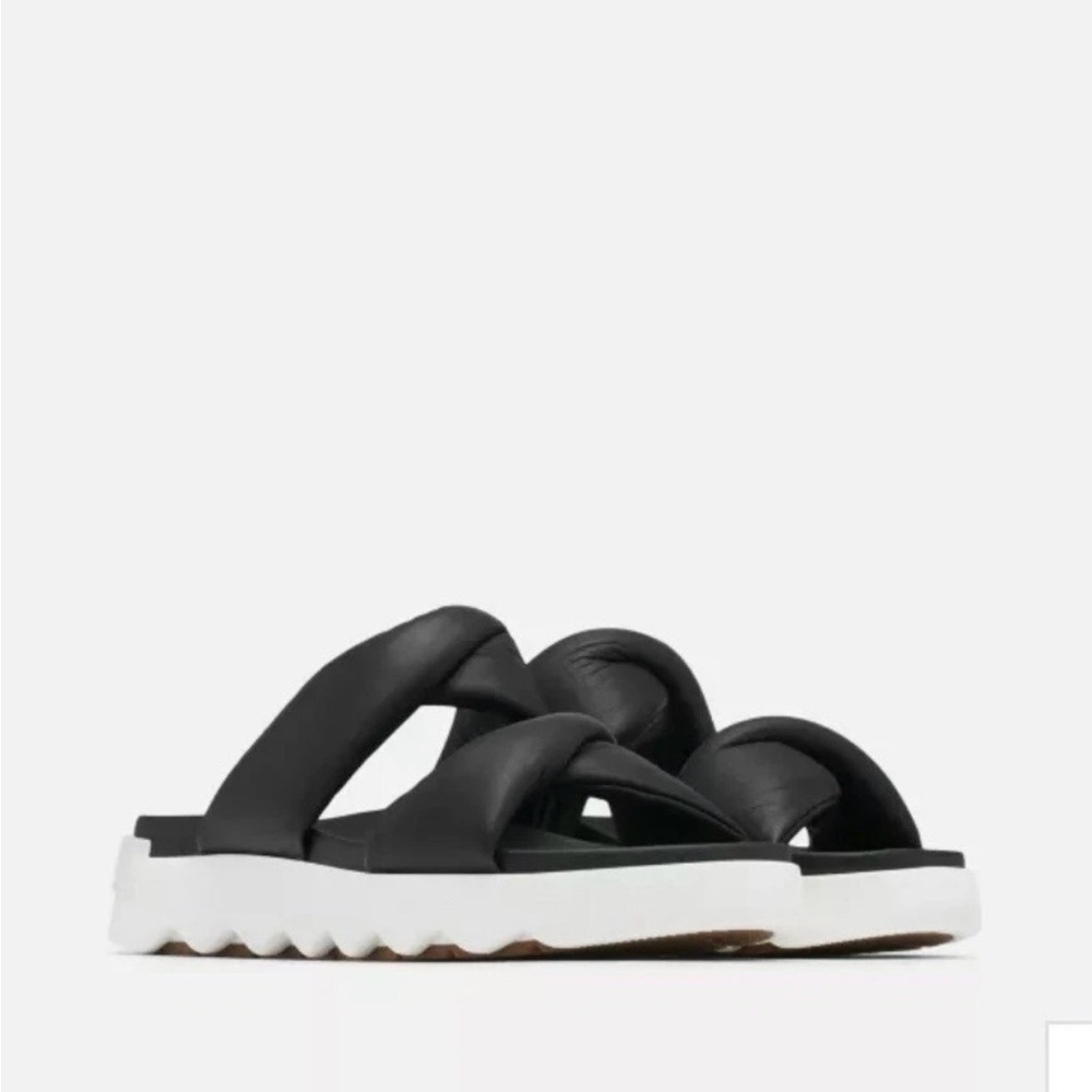 Sorel Viibe Twist Black and White Women's Slides Size 8.5